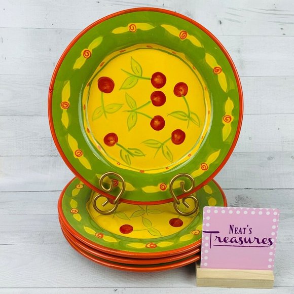 HausenWare Dining Hausenware Cherries Yellow Dinner Plates Set 4